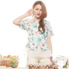 Short-sleeve Floral Peplum Top