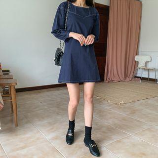 Contrast-stitch A-line Mini Dress