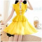 Cap-sleeve Tiered A-line Qipao Dress