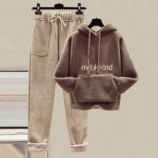 Letter Embroidered Hoodie / Cropped Harem Pants / Set