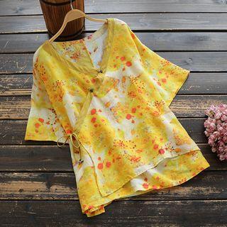 Short-sleeve Printed Side-tie Top