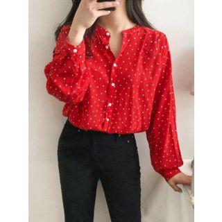 Heart Pattern Open-placket Blouse