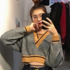 Color Panel Sweater Gray - One Size