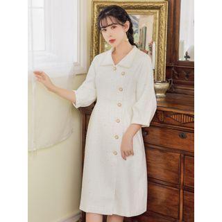 Puff-sleeve Tweed Shirtdress