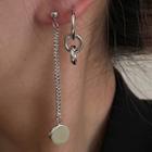 Disc & Hoop Asymmetrical Alloy Dangle Earring With Ear Plug - 1 Pair - Silver - One Size