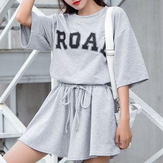 Set: 3/4-sleeve Letter T-shirt + Skorts