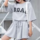 Set: 3/4-sleeve Letter T-shirt + Skorts