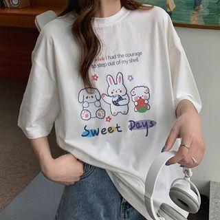 Rabbit Print Over-sized T-shirt