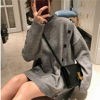 Buttoned Mock Neck Boxy Sweater