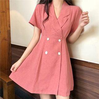 Collared Short-sleeve Mini A-line Dress