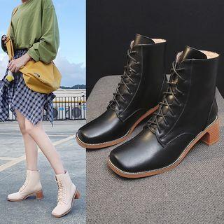 Square Toe Chunky Heel Lace-up Short Boots