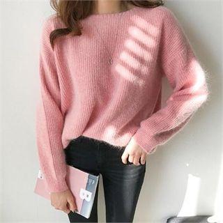 Drop-shoulder Furry Knit Top