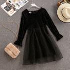 Long-sleeve Glitter Dotted A-line Mesh Dress