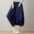 Front Pocket Plain Lantern Midi Skirt