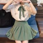 Bow-detail Shirt / Pleated Skirt
