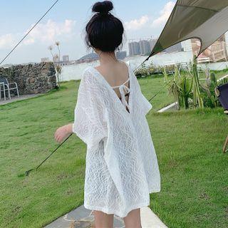 Elbow-sleeve V-neck Textured Tunic