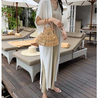 Short-sleeve Drawstring-waist Cardigan