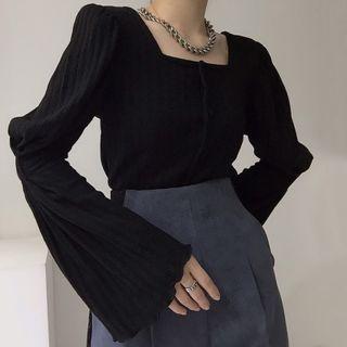 Square Neck Bell-sleeve Blouse