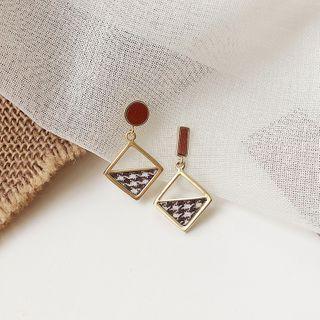 Non-matching Houndstooth Alloy Square Dangle Earring 1 Pair - 925 Silver - One Size
