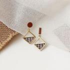 Non-matching Houndstooth Alloy Square Dangle Earring 1 Pair - 925 Silver - One Size