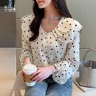 Long-sleeve Heart Patterned Buttoned Chiffon Top