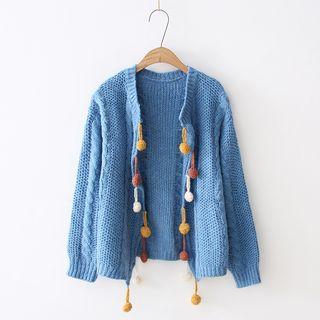 Pompom Accent Cardigan