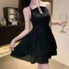 Halter Collar Mini A-line Dress / Short-sleeve Dress