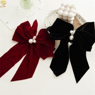Faux Pearl Bow Velvet Hair Clip