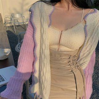 Paneled Scalloped-hem Cardigan