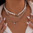 Set: Faux Pearl Necklace + Snake Chain Necklace + Chain Necklace