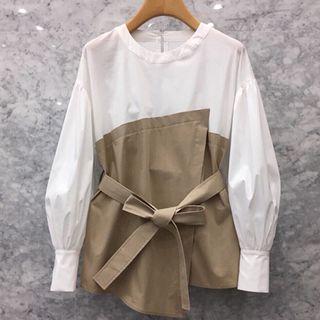 Mock Two-piece Tie-waist Blouse