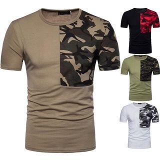 Short-sleeve Camo Print Panel T-shirt