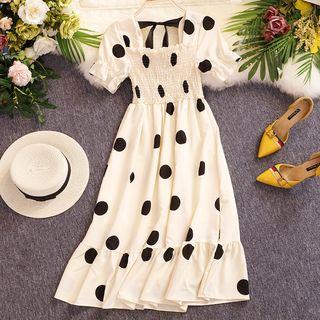 Tie-back Frilled Dotted Printed Dress