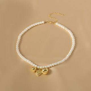 Heart Pendant Faux Pearl Necklace 1 Pc - Gold - One Size