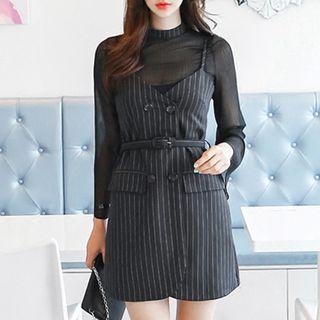 Set: Long-sleeve Top + Strappy Sheath Dress