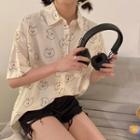 Short-sleeve Bear Print Shirt Almond - One Size