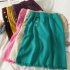 Elastic High-waist Fringed Knit Pencil Skirt In 9 Colors