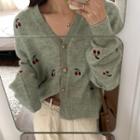 Cherry Embroidered Long-sleeve Cardigan