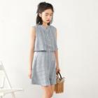 Set: Sleeveless Plaid Shirt + Mini A-line Skirt