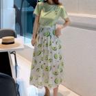 Set: Short-sleeve Avocado T-shirt + Avocado Patterned Maxi Skirt