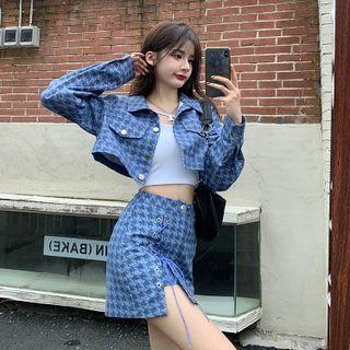 Houndstooth Denim Shirt / Mini A-line Skort / Set
