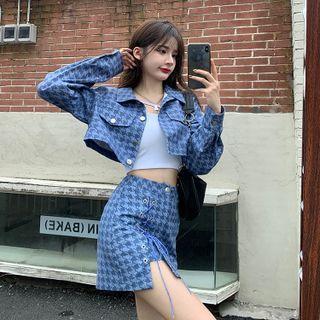 Houndstooth Denim Shirt / Mini A-line Skort / Set