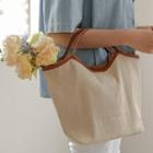 Faux-leather Trim Tote Bag Oatmeal - One Size