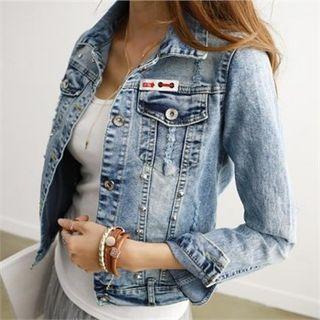 Studded Denim Trucker Jacket Blue - One Size