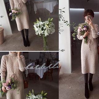 Turtle-neck Drawstring-waist Cable-knit Dress