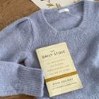 Square-neck Puff-sleeve Knit Top Sky Blue - One Size