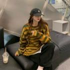 Color-block Crewneck Loose-fit Sweater As Shown In Figure - One Size
