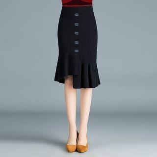 Buttoned Mermaid Knit Skirt As Shown In Figure - One Size