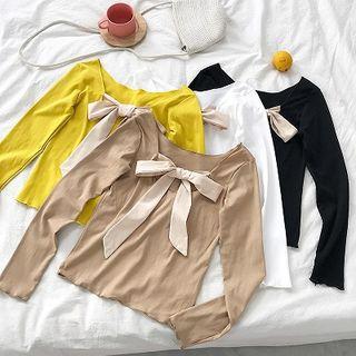 Backless Ribbon Slim-fit Long-sleeve Top