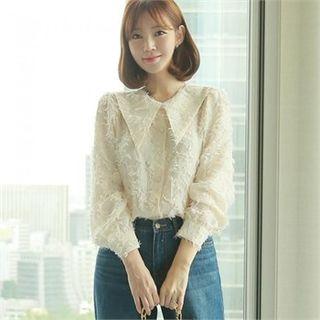 Wide-collar Fringe-trim Blouse